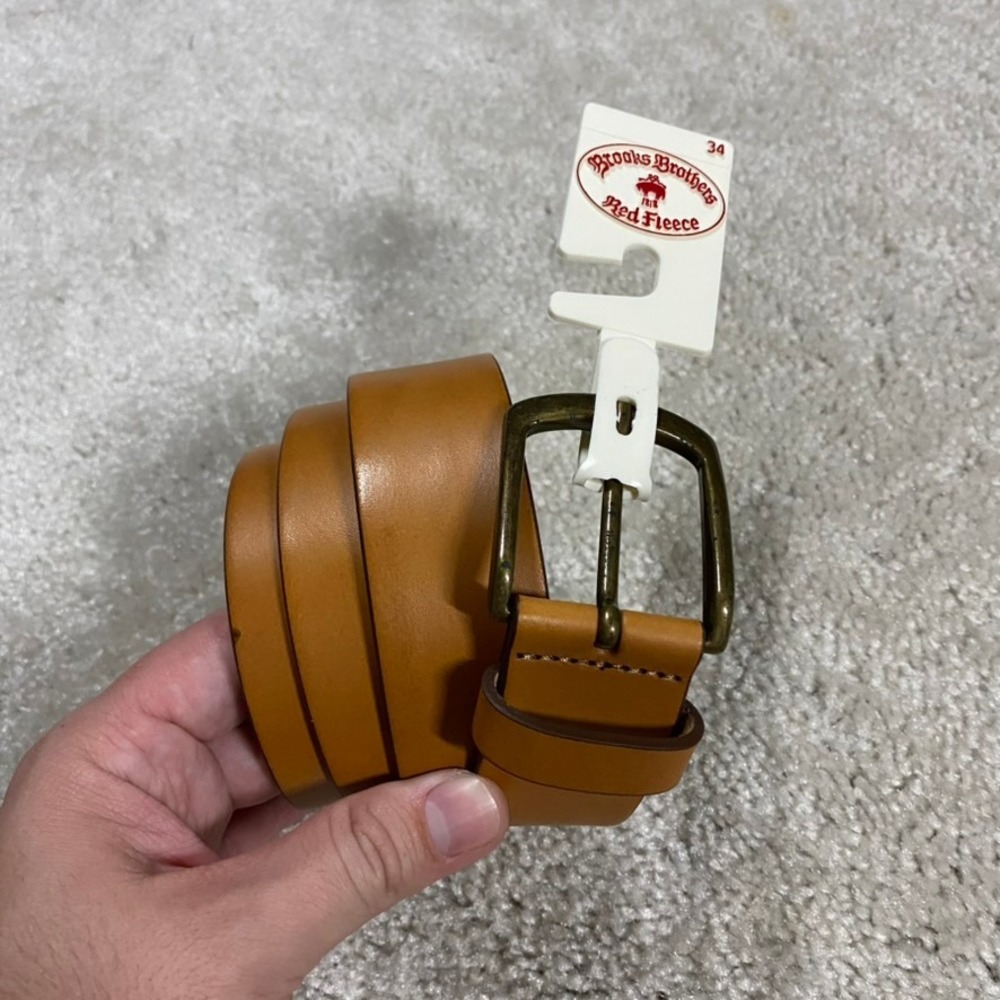 Brooks Brothers Leather Belt Mens 34 Tan Leather Belt Made Italy
